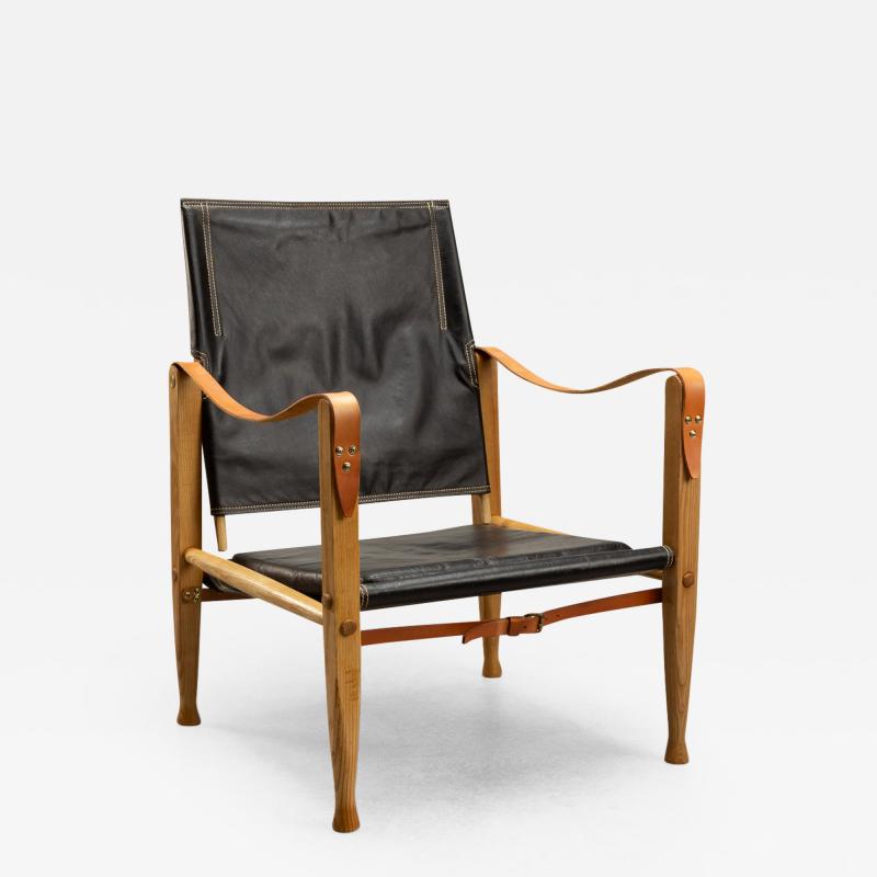 Kaare Klint Kaare Klint Safari Chair in Black Leather by Rud Rasmussen Denmark 1960s