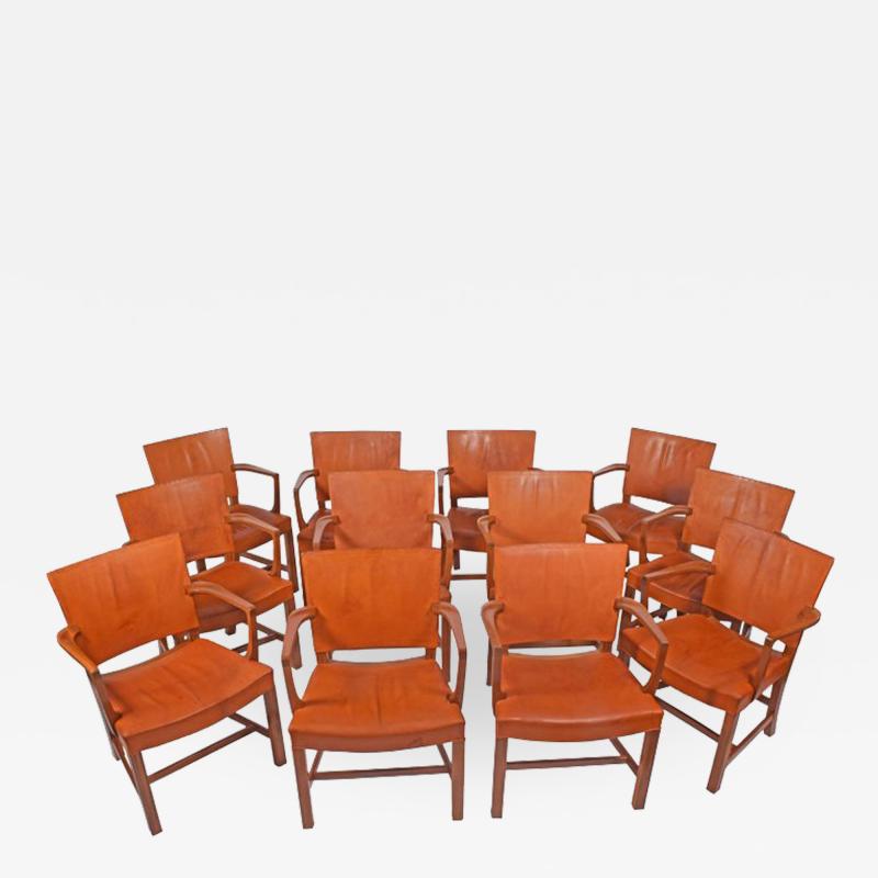 Kaare Klint Kaare Klint set of twelve Red Arm Chairs for Rud Rasmussen