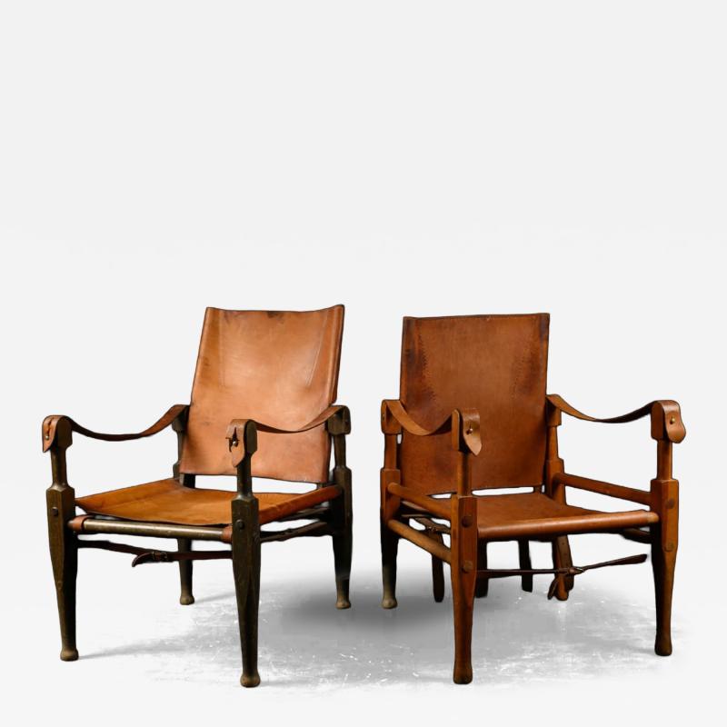 Kaare Klint Two vintage Danish Safari chair in tan leather by Kaare Klint for Rud Rasmussen