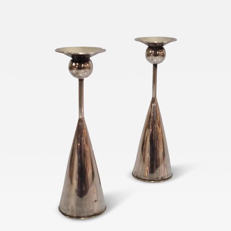 Kai Blomqvist Pair Of Candel Holders In Silver Kultakeskus Oy 1965