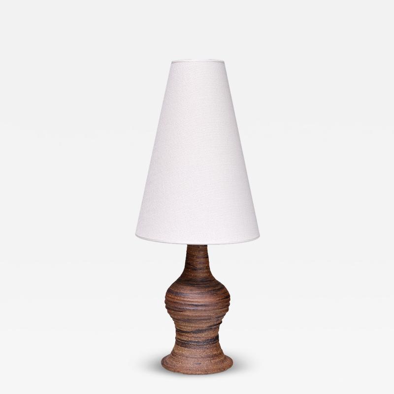 Kai Krebs Kai Krebs Textured Brown Earthenware Table Lamp Tungelsta Sweden 1960s