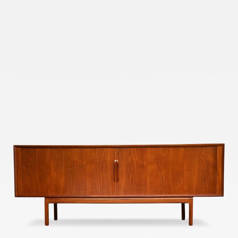 Kai Kristensen Mid Century Modern Danish Long Teak Credenza Tambour Cabinet by Kai Kristensen