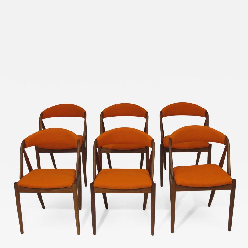 Kai Kristiansen Curved Back Dining chairs in Orange Wool Set of 6