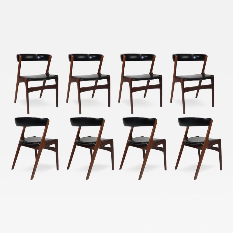 Kai Kristiansen Mid century Danish Curved Back Dining Chairs in Black Vinyl