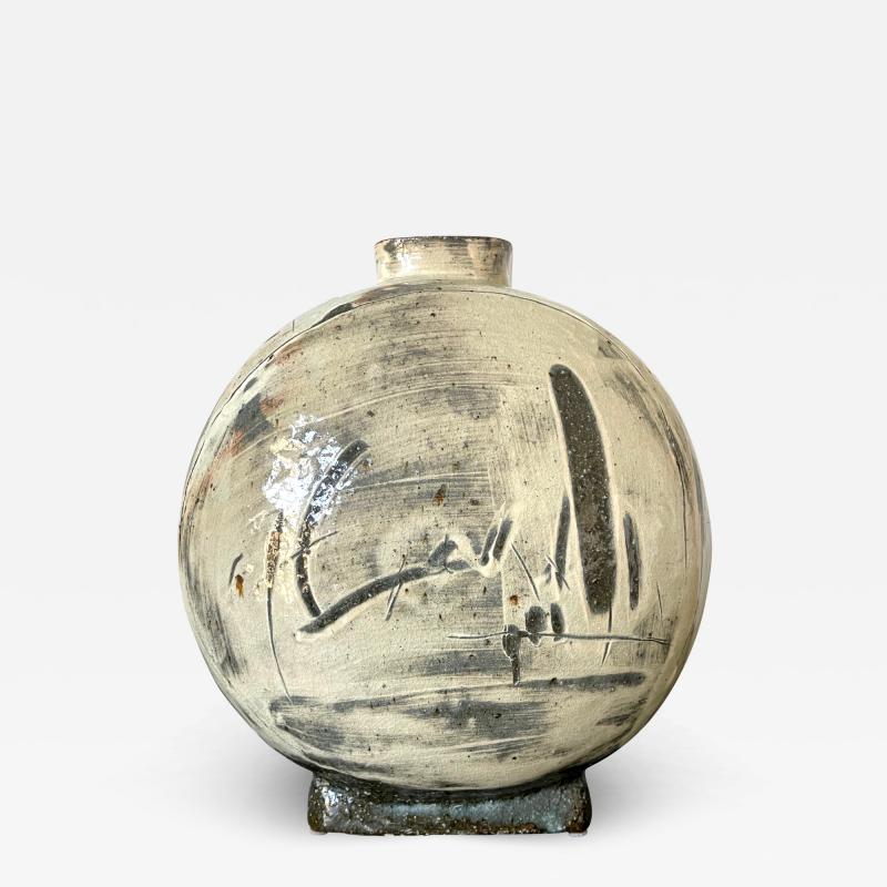 Kang Hyo Lee Contemporary Ceramic Buncheong Moon Flask by Kang Hyo Lee