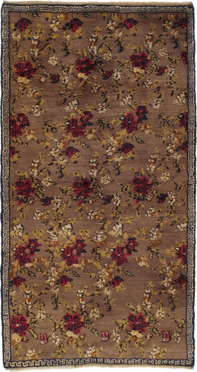 Karapinar Rug with Flowers and Greek Key Border