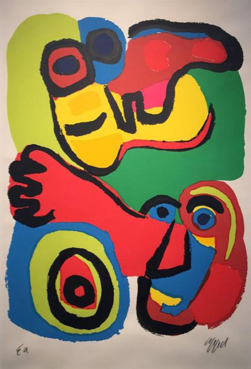 Karel Appel Karel Appel Signed Artist Edition Swirls of Color Two Faces 