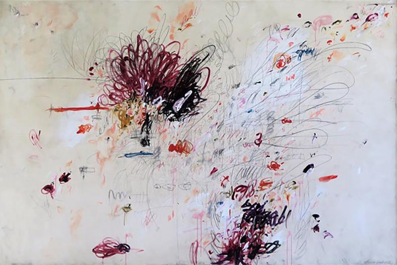 Karina Gentinetta Beautiful Mischief Abstract Acrylic Oil Pastels and Pencil Painting 72 x108 