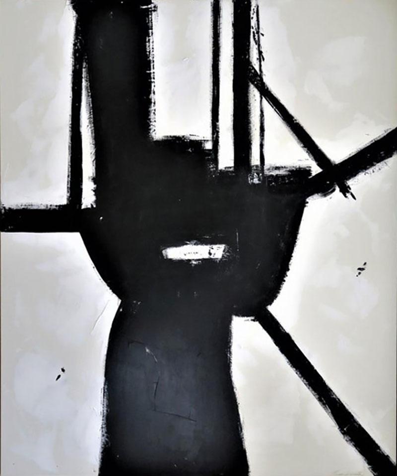Karina Gentinetta Brazen Black and White Acrylic with Plaster Relief Abstract Painting 72 x 60 
