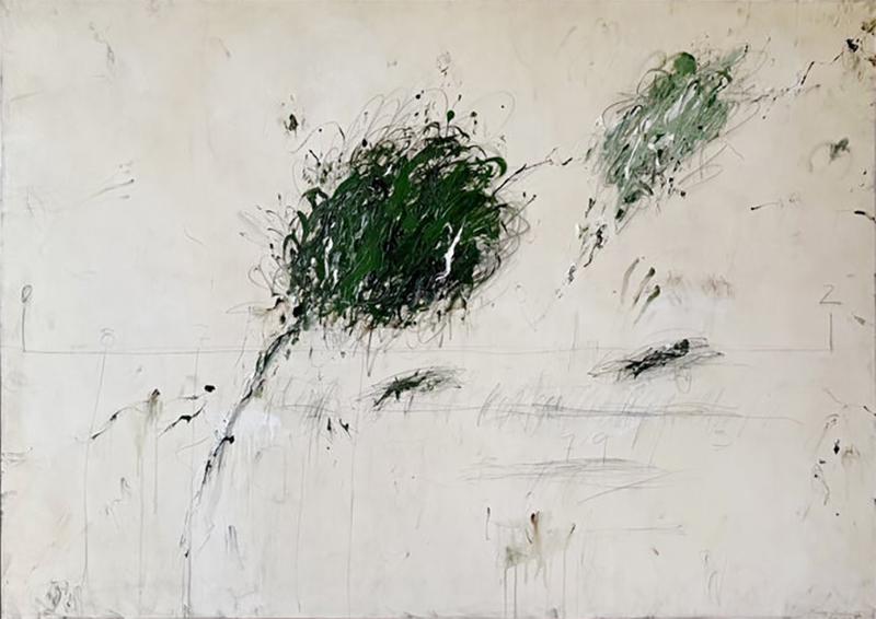 Karina Gentinetta Intermezzo in Green Large Scale Acrylic Pencil Oil Pastel Painting 60 x84 