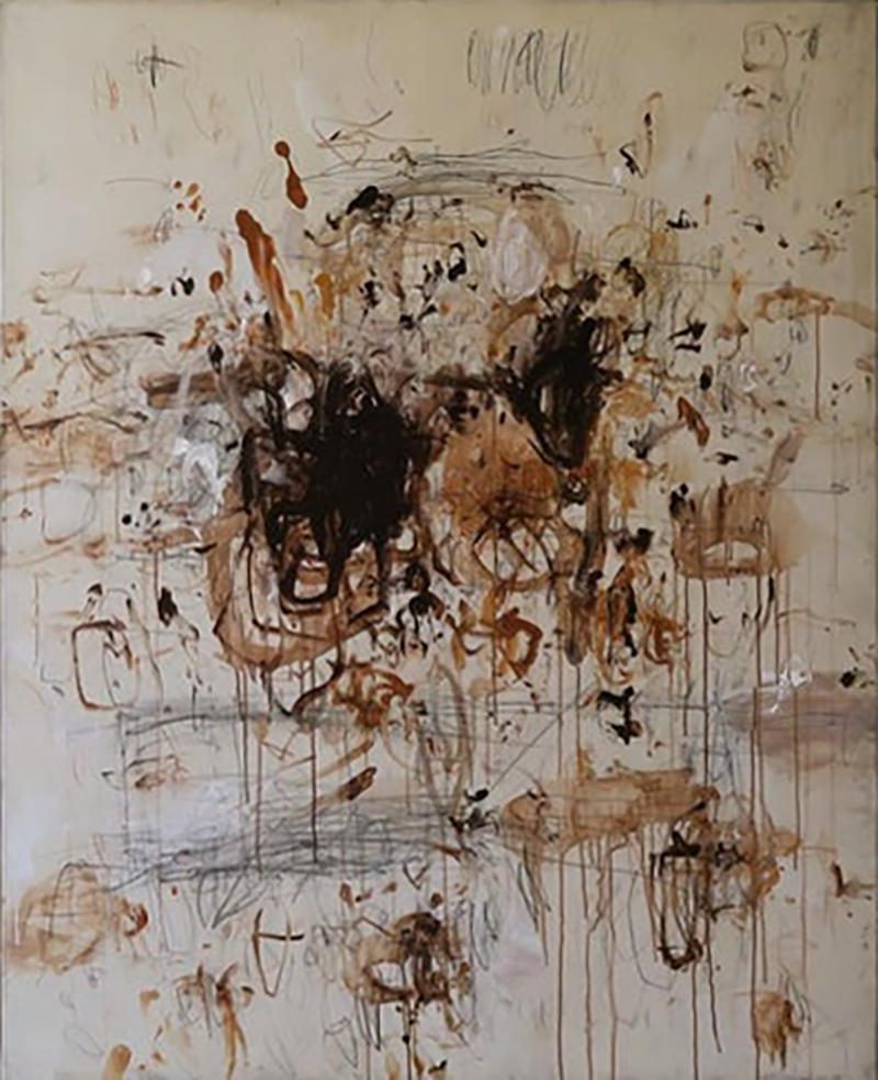Karina Gentinetta Petite Adagio in Burnt Umber Acrylic Oil Pastels Pencils in Browns 60 x48 