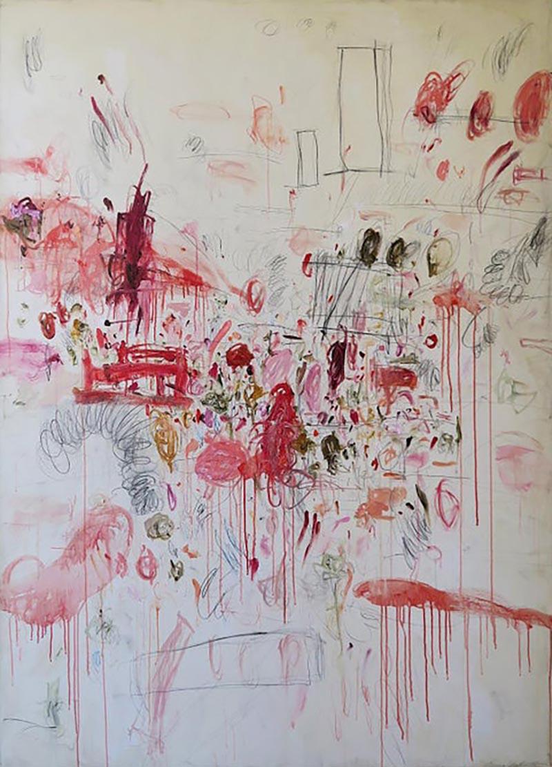 Karina Gentinetta Ranunculus II Oversized Acrylic Oil Pastels and Pencils Red Abstract 84 x60 