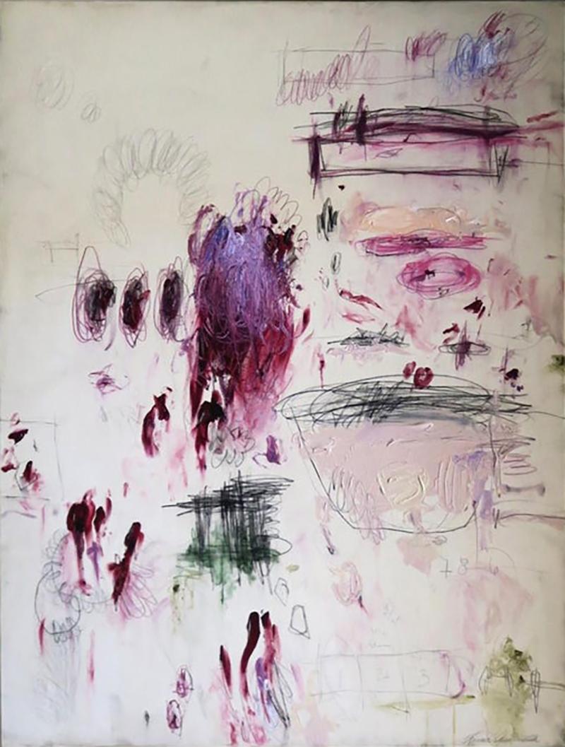 Karina Gentinetta Spring Enternal Vertical Acrylic Oil Pastels Pencils Abstract in Pinks 48x36