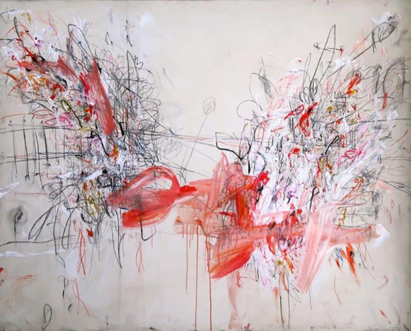 Karina Gentinetta Vermiglio Large Scale Acrylic Oil Pastels and Pencils Abstract in Red 48x60