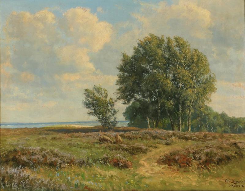 Karl Alfred Broge Danish Pastoral Landscape by Karl Alfred Broge mid 20th Century 