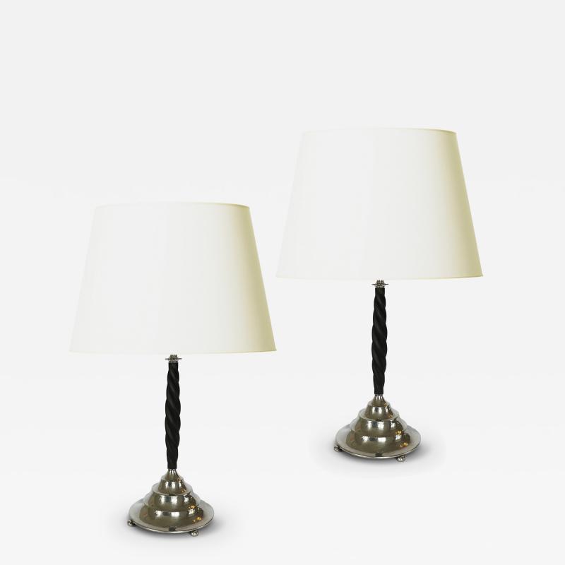 Karl Anderson Very Fine Pair of Table Lamps in Silver and Ebony by Karl Andersson