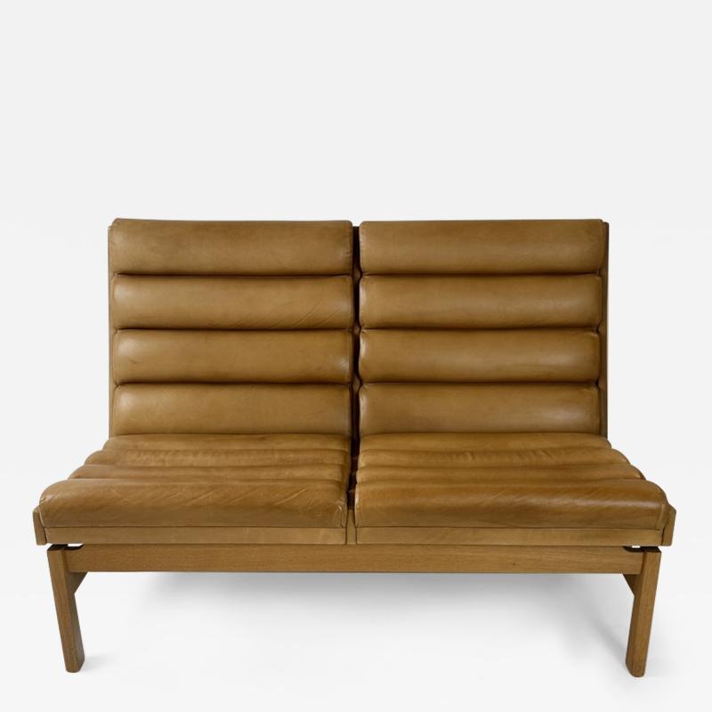 Karl Erik Ekselius Mid Century Modern Pair of Swedish Oak Cognac Leather Sofas by K E Ekselius
