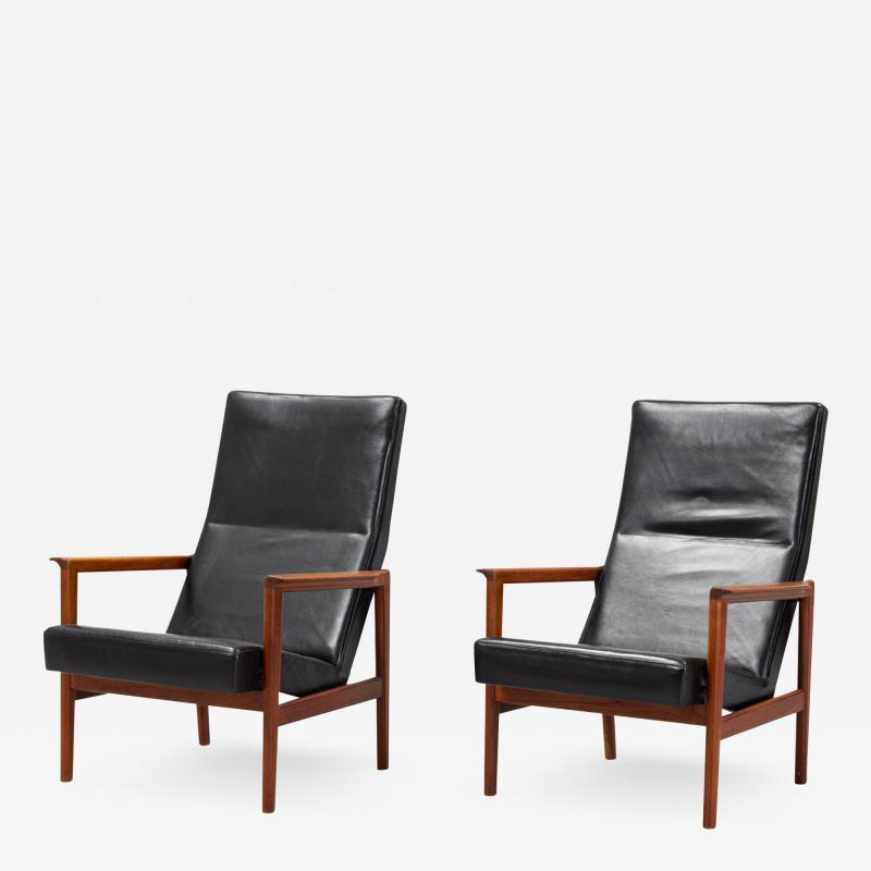 Karl Erik Ekselius Pair Karl Erik Ekselius Mid Century Black Leather Lounge Chairs