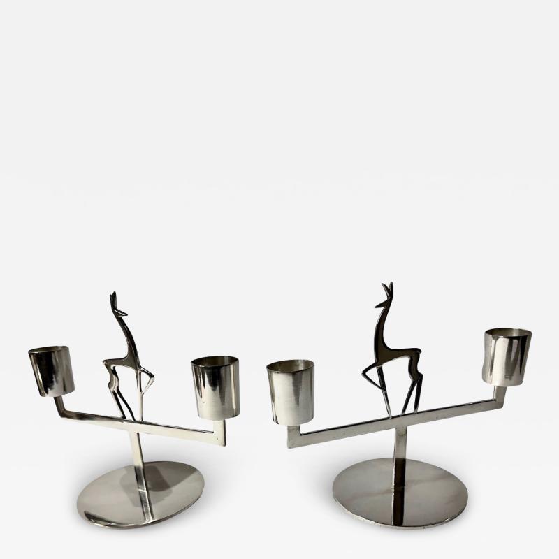 Karl Hagenauer Karl Hagenauer Pair of Modernist Art Deco Silvered Bronze Candlesticks