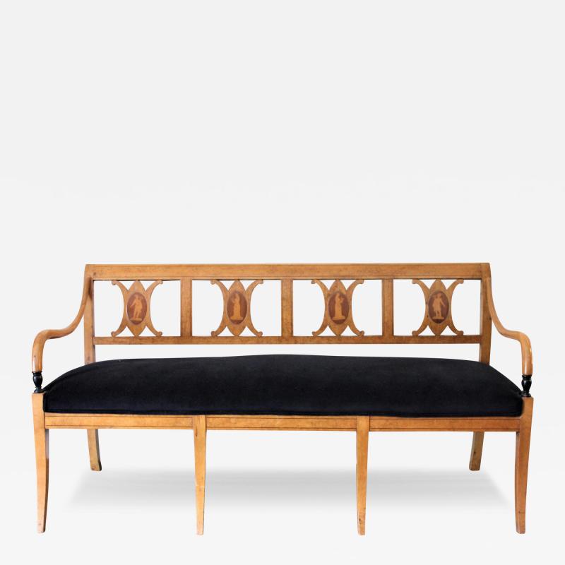 Karl Johan Neoclassic Marquetry Danish Four Seat Bench