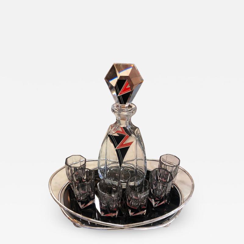 Karl Palda Art Deco Decanter Six Glasses and Tray by Karl Palda