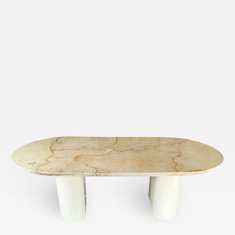 Karl Springer 1980 Karl Springer Knife Edge Oval DINING TABLE in Creamy Lacquered Goatskin