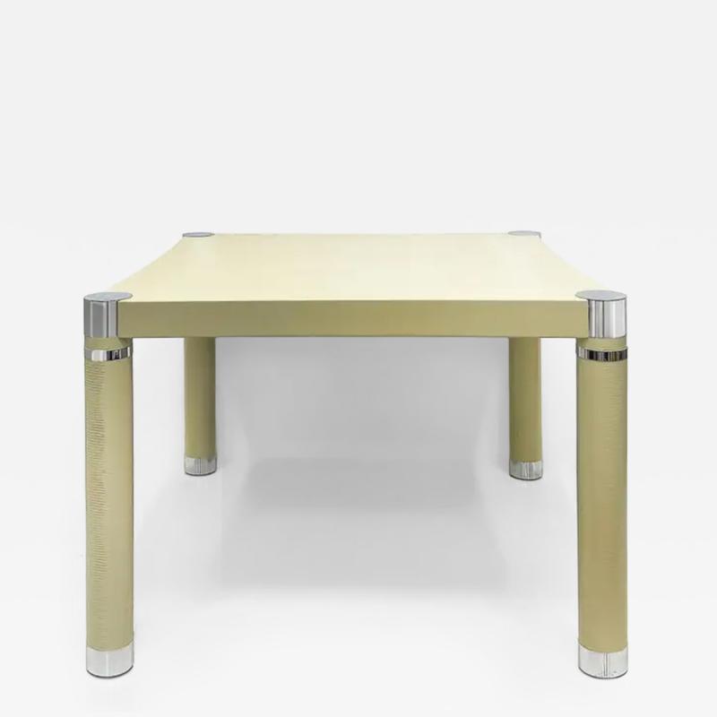 Karl Springer 1980s Embossed Leather Chrome Game Table Karl Springer Style Newly Restored
