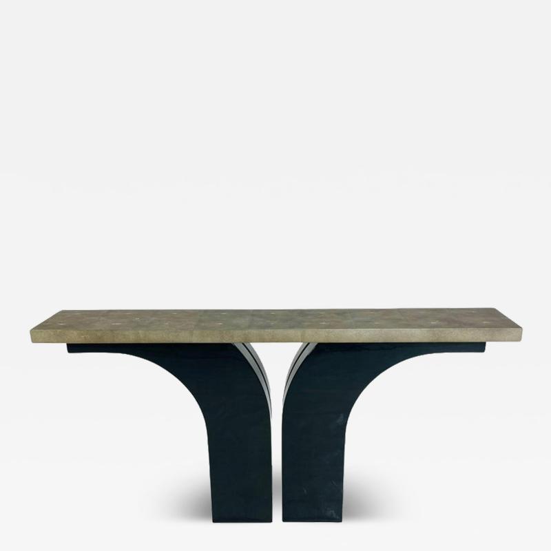 Karl Springer A sculptural console table With Shagreen Top in the manner of Karl Springer