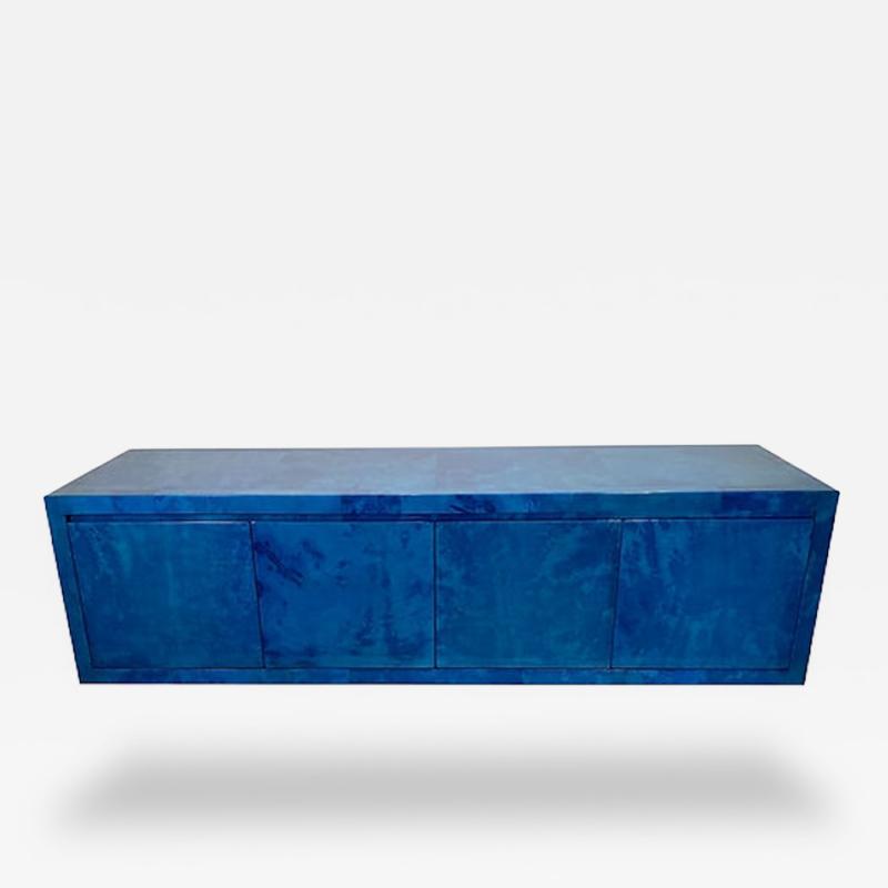 Karl Springer American Modern Lapis Goatskin Royal Palm 4 door Server Credenza Karl Springer