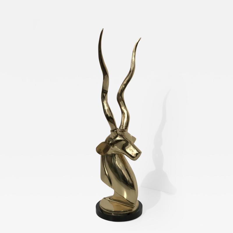 Karl Springer Art Deco Style Brass Decorative Antelope or Kudu Head Bookend