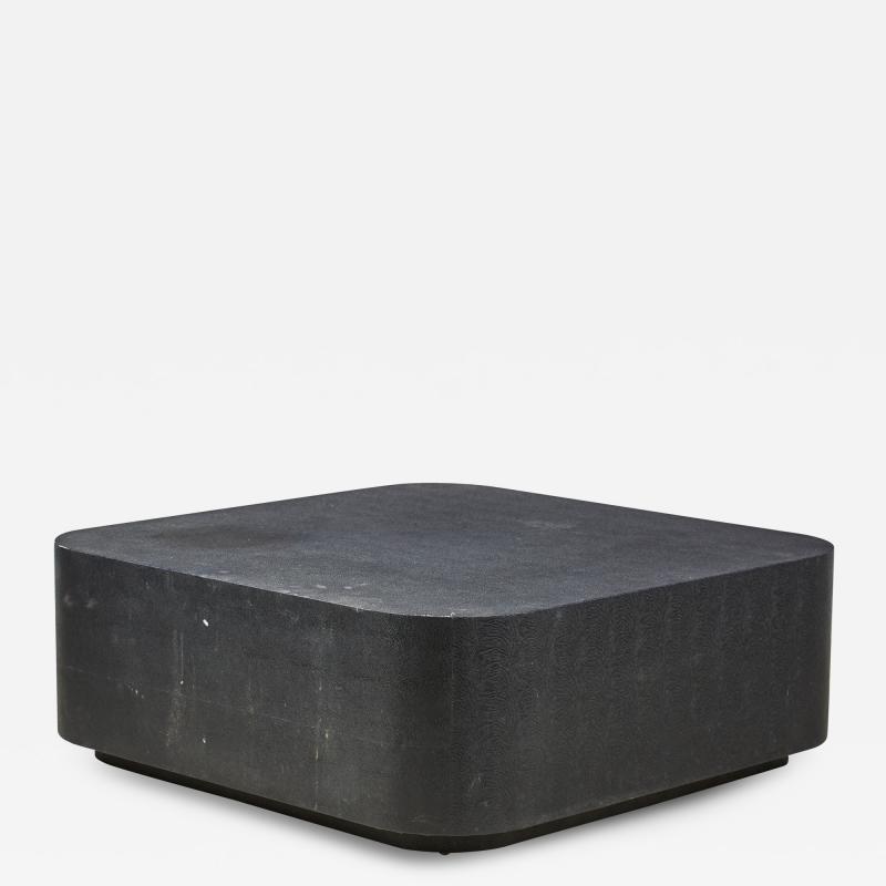 Karl Springer Black Faux Shagreen Square Coffee Cocktail Table manner of Karl Springer 