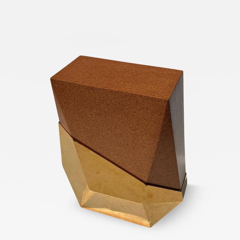 Karl Springer Brass and Cork Cubist Display Pedestal or Table