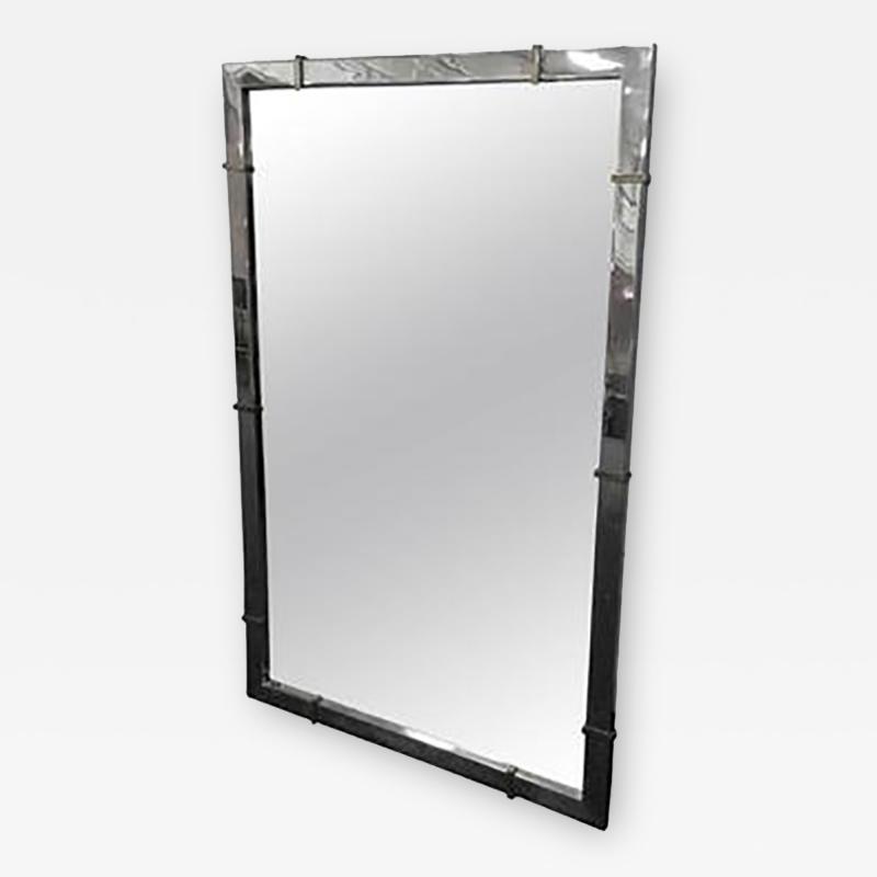Karl Springer Chrome Wall Mirror with Brass Accents in the manner of Karl Springer