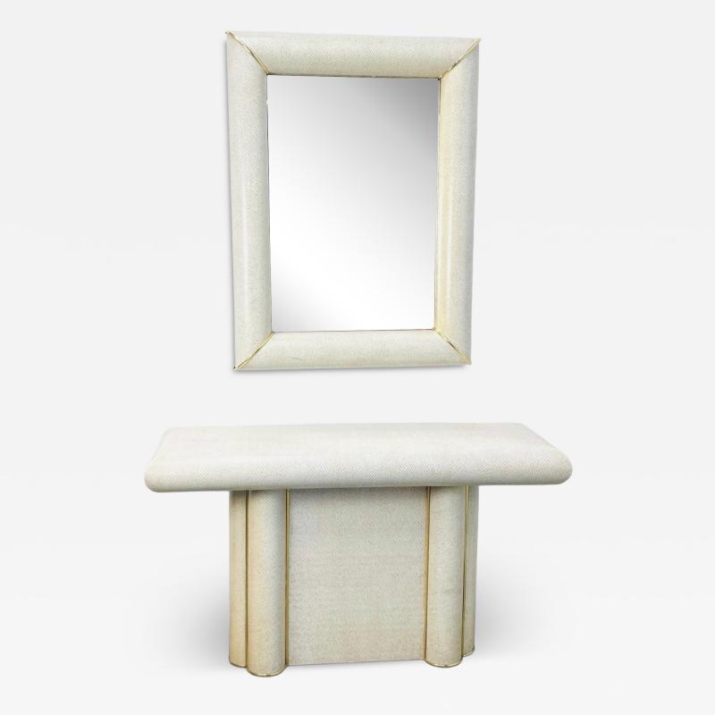 Karl Springer FAUX SNAKESKIN AND BRASS MIRROR AND CONSOLE IN THE MANNER OF KARL SPRINGER