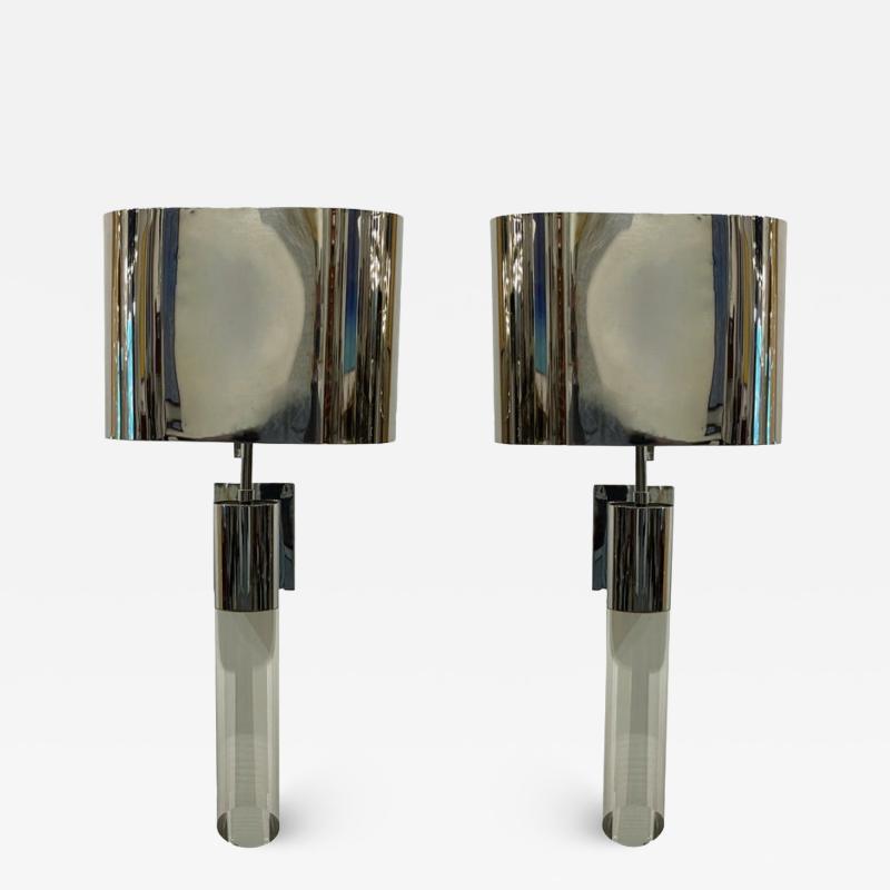 Karl Springer Fine Pair American Modern Polished Steel and Lucite Wall Lights Karl Springer