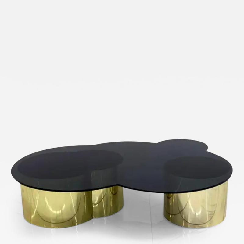 Karl Springer Free Form Biomorphic Brass and Glass Coffee Table 1970s