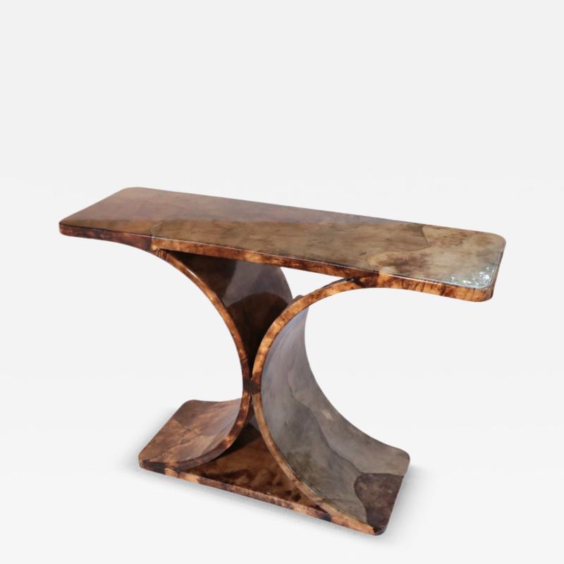 Karl Springer JMF C CONSOLE Two tone Tortoise Goatskin Parchment Freeform inlay