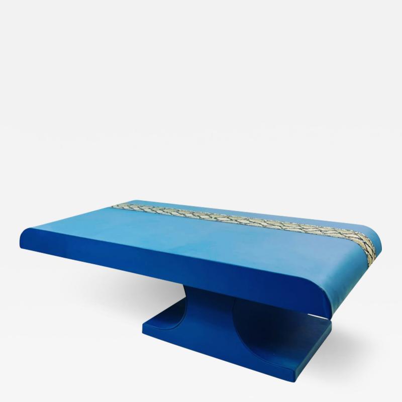 Karl Springer KARL SPRINGER STYLE PERIWINKLE BLUE LEATHER AND PYTHON COFFEE TABLE BENCH