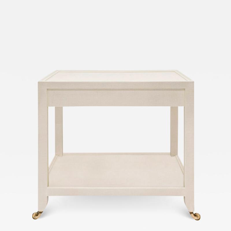 Karl Springer Karl Springer 2 Tier Side Table in Lacquered Linen 2002 Signed 