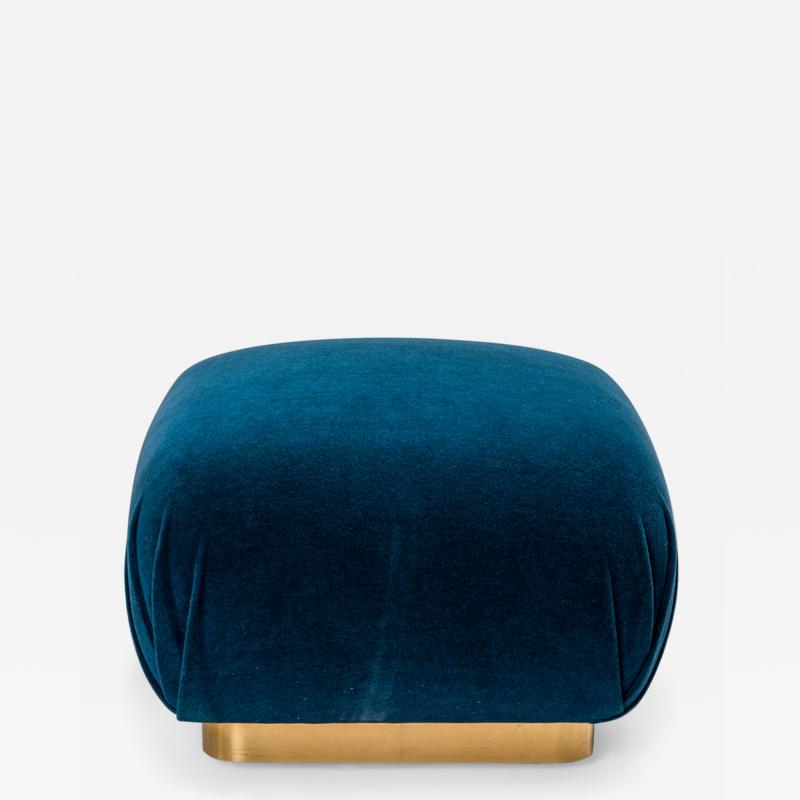 Karl Springer Karl Springer American Blue Velvet and Steel Souffle Ottoman
