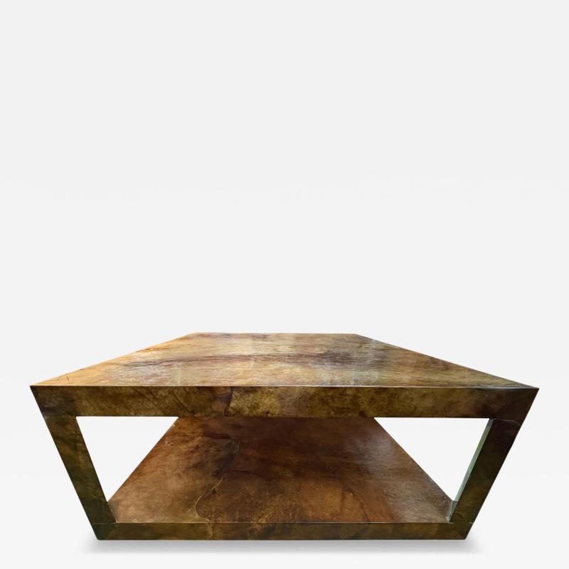 Karl Springer Karl Springer Attributed Lacquered Goatskin Cocktail Table