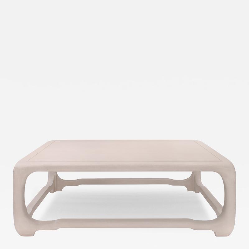 Karl Springer Karl Springer Chinese Cube Style Coffee Table in Beige Lacquered Linen 1980s