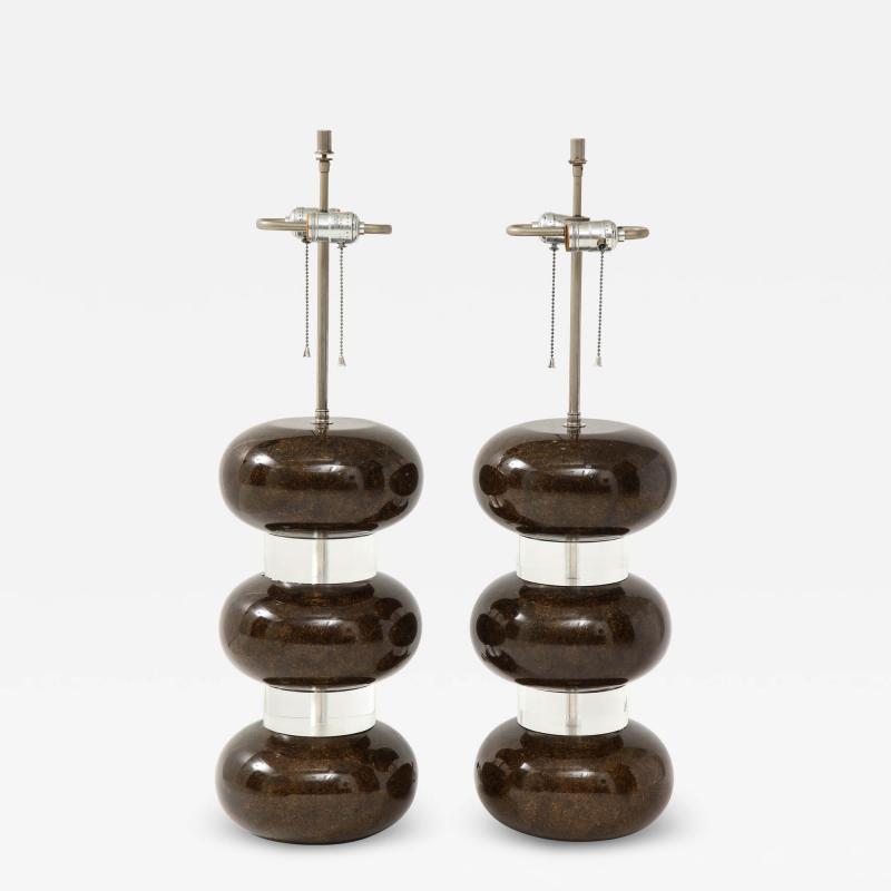 Karl Springer Karl Springer Clear and Marbleized Brown Bubble Lamps