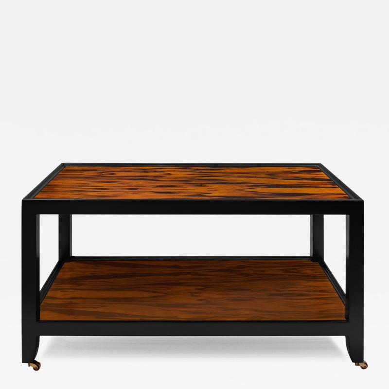Karl Springer Karl Springer Coffee Table in Figured Zebrawood and Black Lacquer 1980s