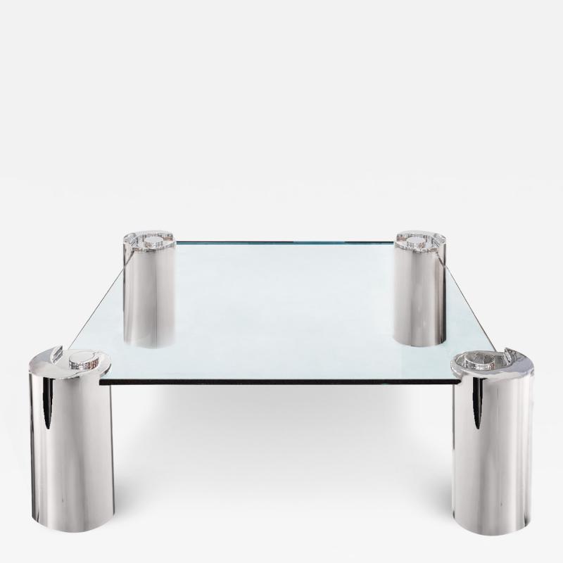 Karl Springer Karl Springer Coffee Table with Sculpture Leg in Chrome 1980s Signed 