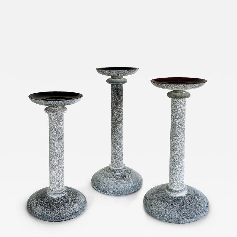 Karl Springer Karl Springer Designs Seguso Italy Black Scavo Candlesticks 1980s Set of 3