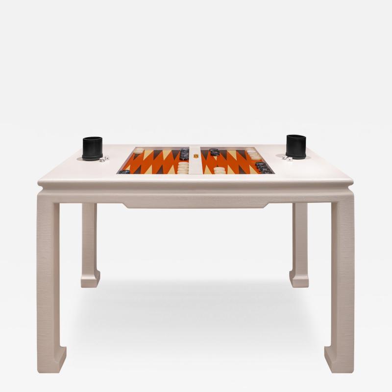 Karl Springer Karl Springer Exquisite Chinese Style Game Table in Lacquered Linen 1970s