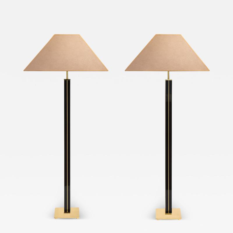 Karl Springer Karl Springer Exquisite Pair of Floor Lamps in Black Lacquer and Brass 1980s