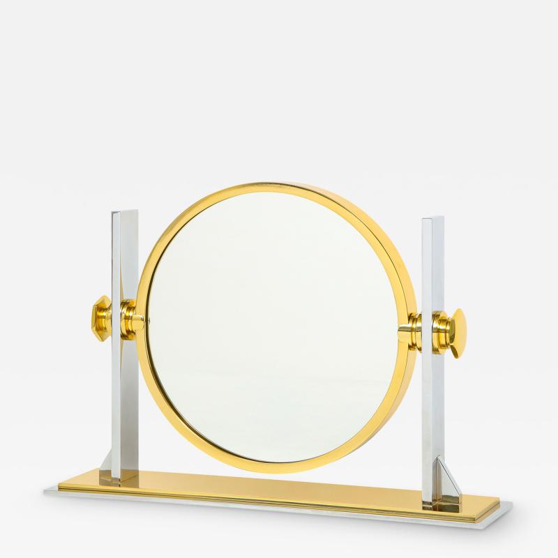 Karl Springer Karl Springer Finely Crafted Vanity Mirror in Polished Steel and Brass 1980s