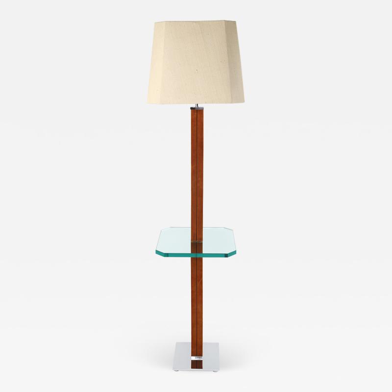 Karl Springer Karl Springer Floor Lamp In Suede And Chrome with Glass Table 1970s